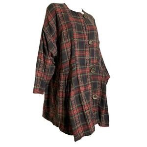 90s Inspired Plaid Flannel Coat Dress with Big Buttons XL